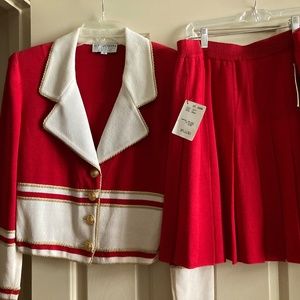 St John Set Skirt & Jacket Red/White Size 12